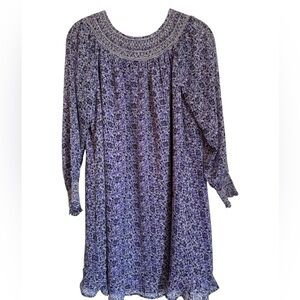 LOFT Purple Floral Long Sleeve Dress